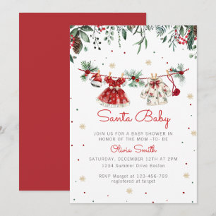 Invitación Navidades de Santa Bebé Chica Ropa Baby Shower