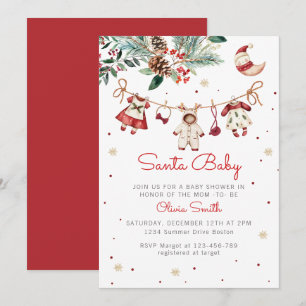 Invitación Navidades de Santa Bebé Chica Ropa Baby Shower