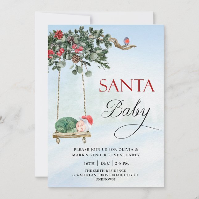 Invitación Navidades de Santa Bebé Fiesta de Revelación de In (Anverso)