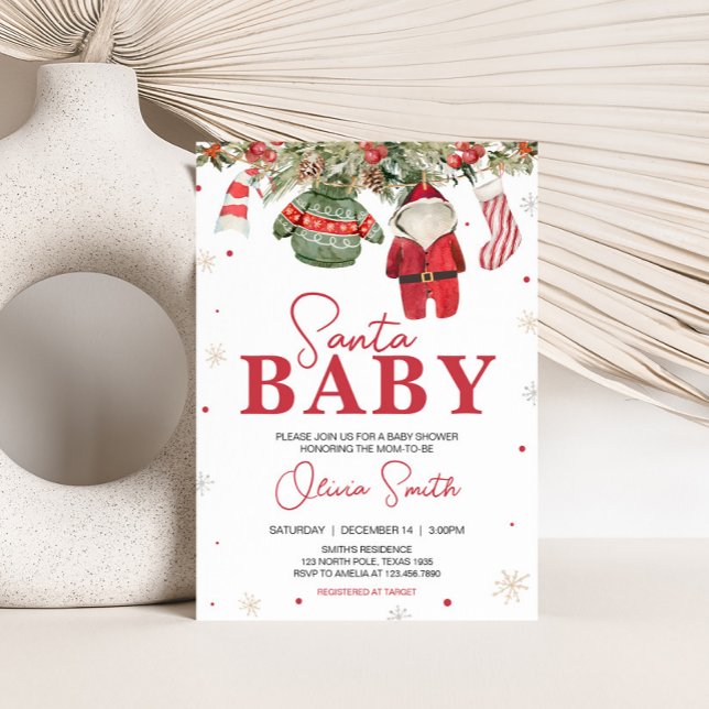 Invitación Navidades de Santa Bebé Ropa Baby Shower (Santa Baby Clothes Baby Shower Invitation
)