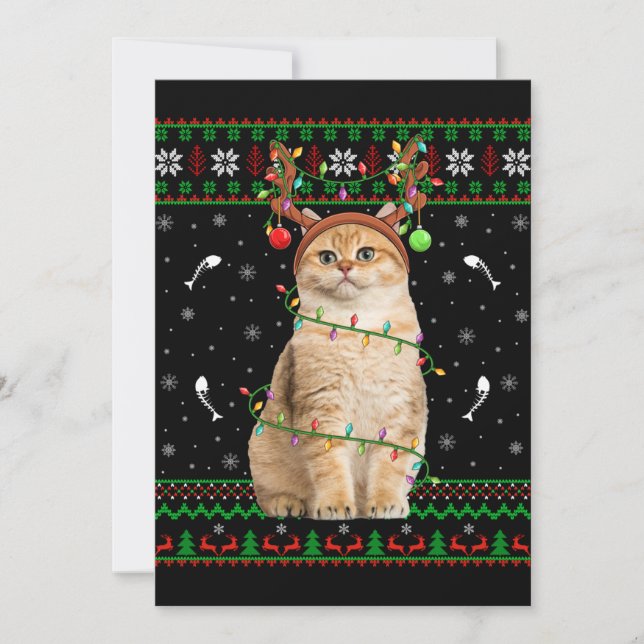 Invitación Navidades de Santa Cat Ugly Xmas Sweater Lighting (Anverso)