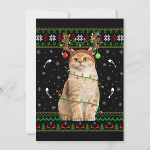 Invitación Navidades de Santa Cat Ugly Xmas Sweater Lighting