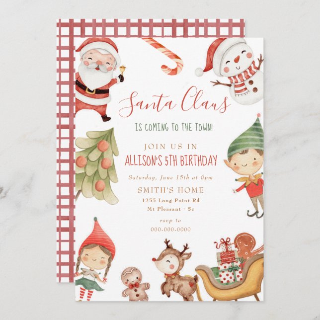 Invitación Navidades de Santa Claus Elves Fiesta de cumpleaño (Anverso / Reverso)