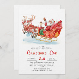 Invitación Navidades de Santa Claus Sleigh Fiesta en la noche