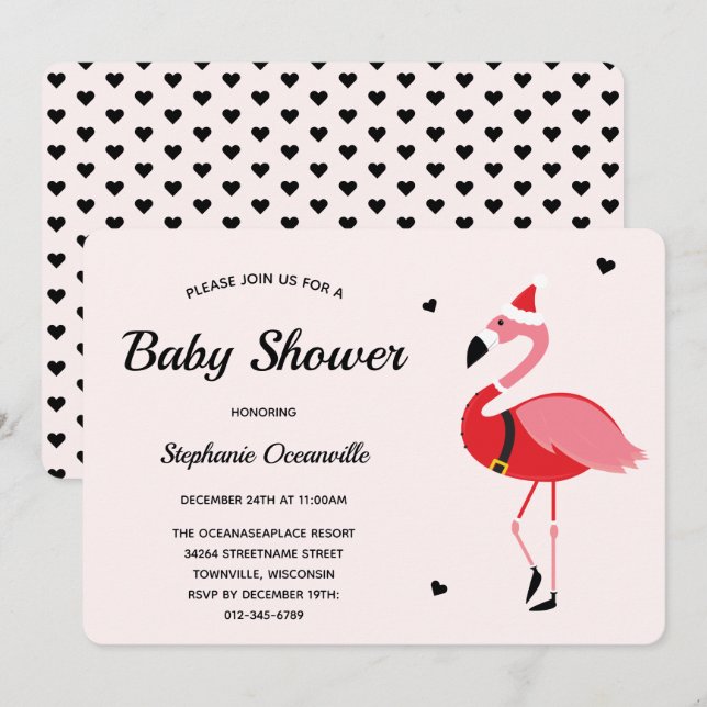 Invitación Navidades de Santa Flamingo Baby Shower (Anverso / Reverso)