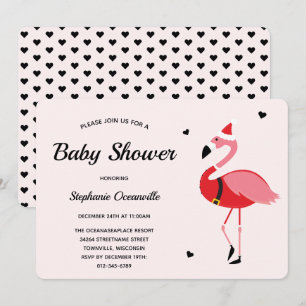 Invitación Navidades de Santa Flamingo Baby Shower