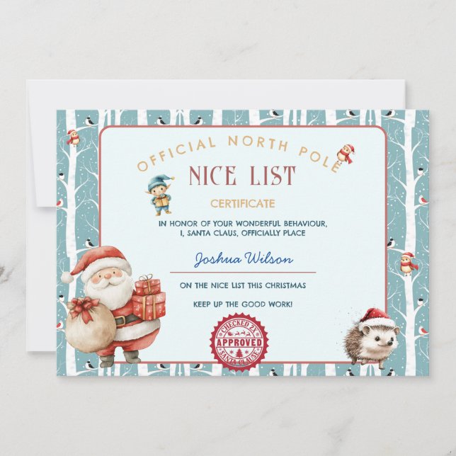 Invitación Navidades de Santa Nice List en Woodland (Anverso)
