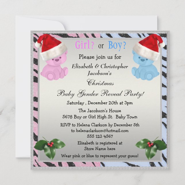 Invitación Navidades de sexo revelan osos en sombreros de Pap (Anverso)