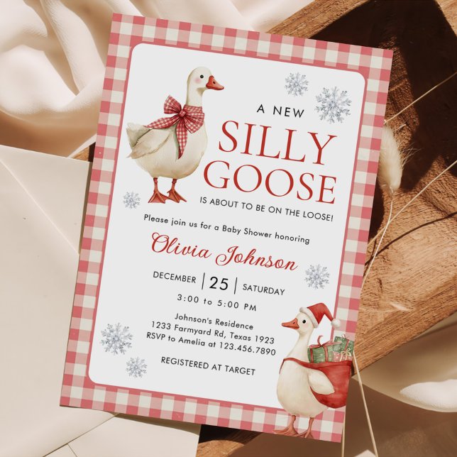 Invitación Navidades de Silly Goose Gingham Baby Shower (Subido por el creador)