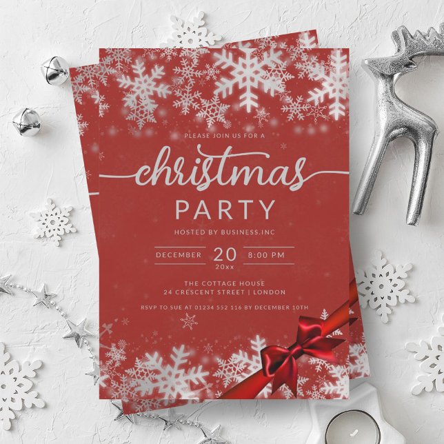 Invitación Navidades de Silver Red Winder Company (Silver Red Winter Wonder Company Christmas Invitation)