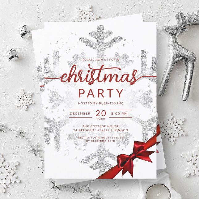 Invitación Navidades de Silver Winter Purpurina Snow Company (Silver Winter Glitter Snow Company Christmas Invitation)