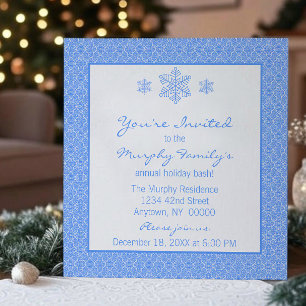 Invitación Navidades de Snowflakes Damask Classic Azul