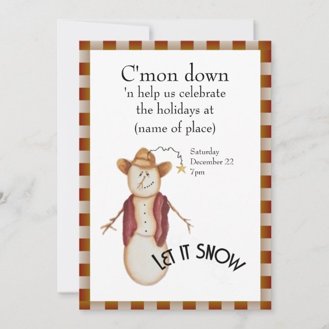 Invitación Navidades de Snowman, chico de arte popular (Anverso)