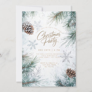 Invitación Navidades de Snowowley Pines Pinecones Snowflakes