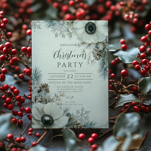 Invitación Navidades de Snowy Greenery Rustic (Subido por el creador)