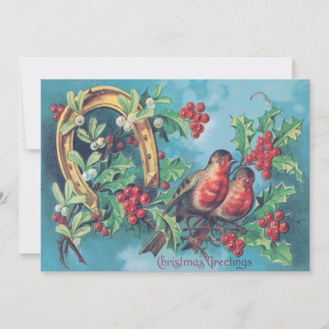 Invitación Navidades de Songbird Bird Holly Mistletoe Horsesh (Anverso)