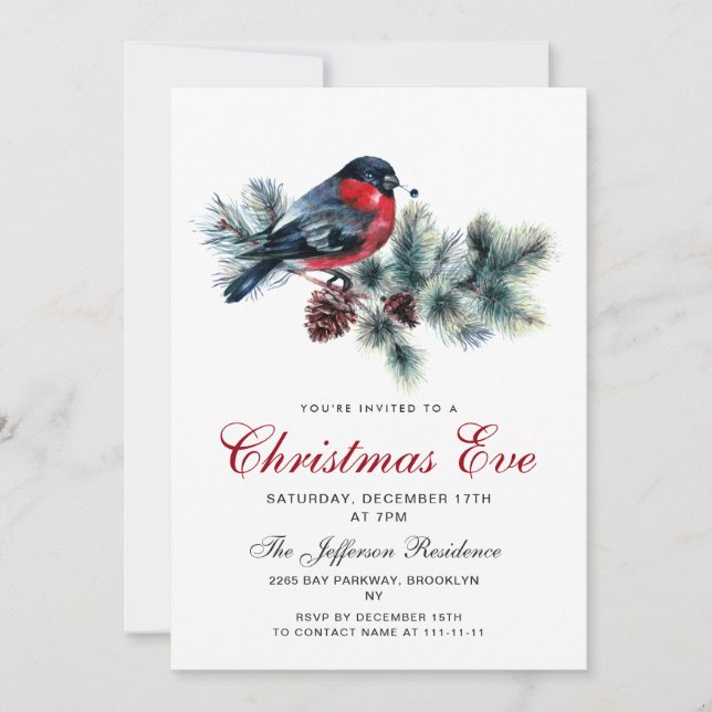 Invitación Navidades de sucursal de conos de pino acuarela ha (Anverso)