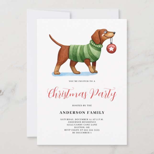 Invitación Navidades de suéter de perro lindo Fiesta (Anverso)