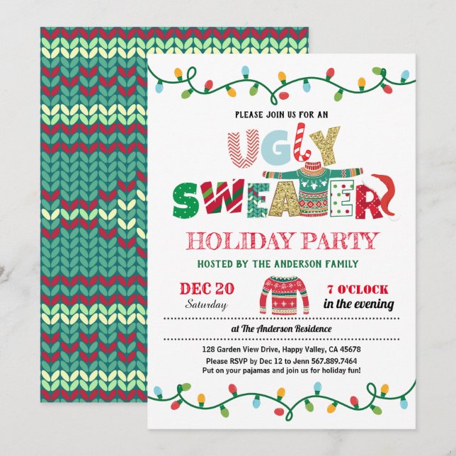 Invitación Navidades de suéter feo de fiesta de vacaciones de (Anverso / Reverso)