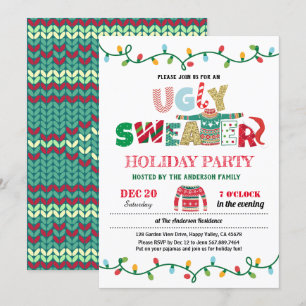 Invitación Navidades de suéter feo de fiesta de vacaciones de