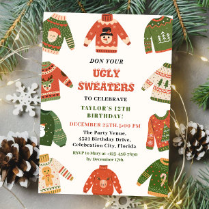 Invitación Navidades de suéter feo fiesta de cumpleaños