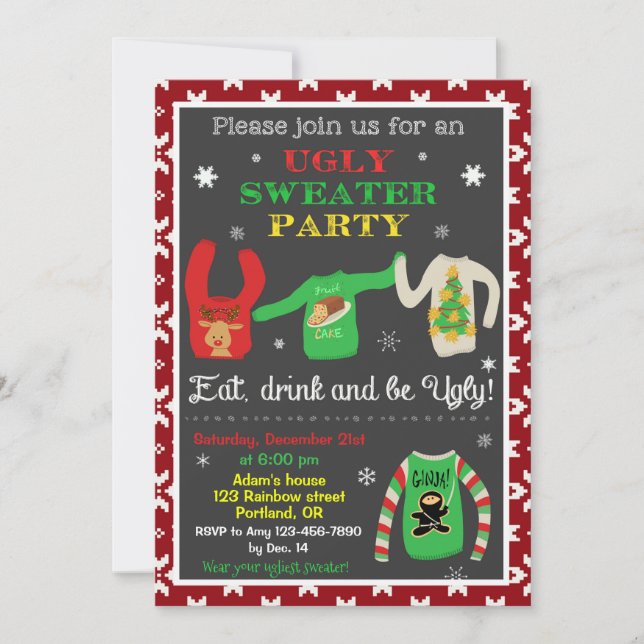 Invitación Navidades de suéter feo invitan a Navidades fiesta (Anverso)