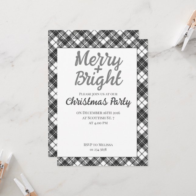 Invitación Navidades de Tartán Fiesta Merry Bright (Anverso/Reverso In Situ)