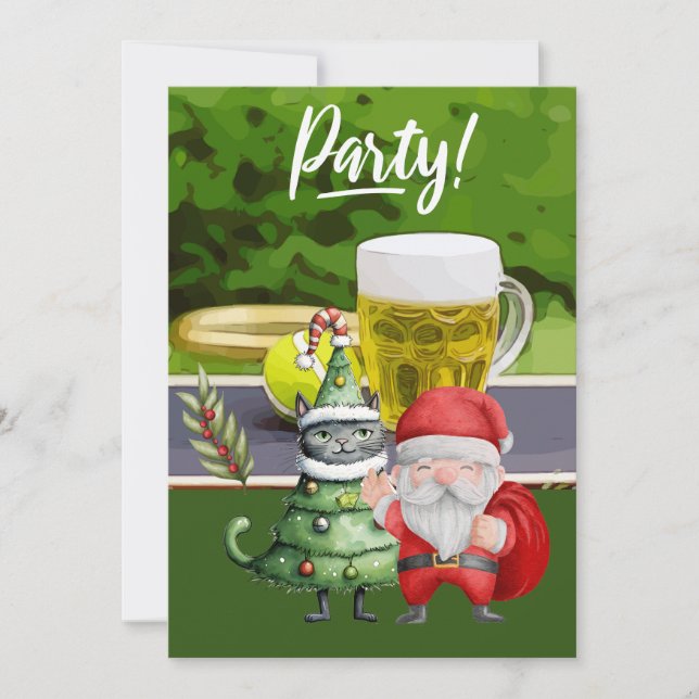 Invitación Navidades de tenis con baile y cerveza de Santa Cl (Anverso)