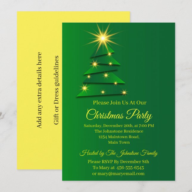 Invitación Navidades de texto de cambio de nombre de árbol ve (Anverso / Reverso)