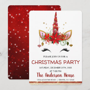 Invitación Navidades de unicornio cutáneo Fiesta
