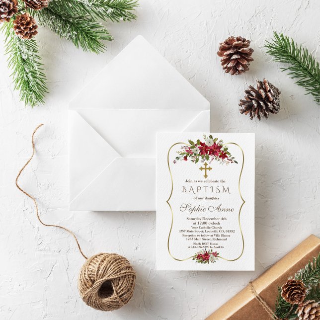 Invitación Navidades de vacaciones bautismo de poinsettia bla (Subido por el creador)