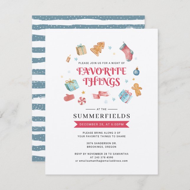 Invitación navidades de vacaciones de 2022 Cosas favoritas ac (Anverso / Reverso)