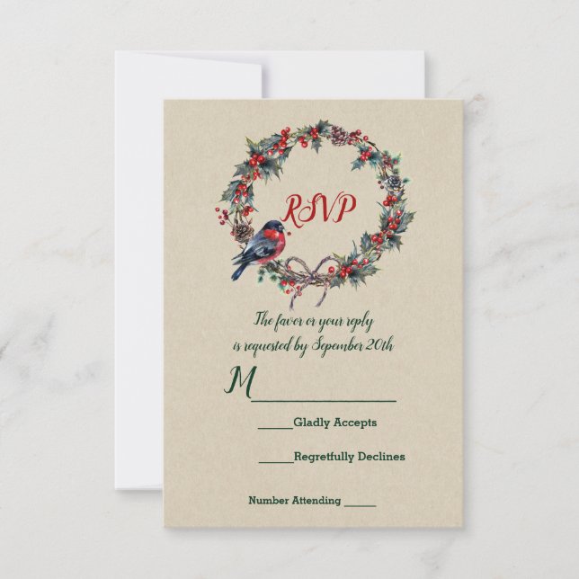 Invitación Navidades de vacaciones de Boda de Invierno Holly  (Anverso)