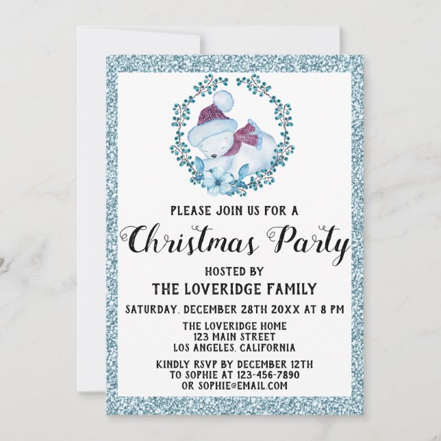 Invitación Navidades de vacaciones de invierno Fiesta Purpuri (Anverso)