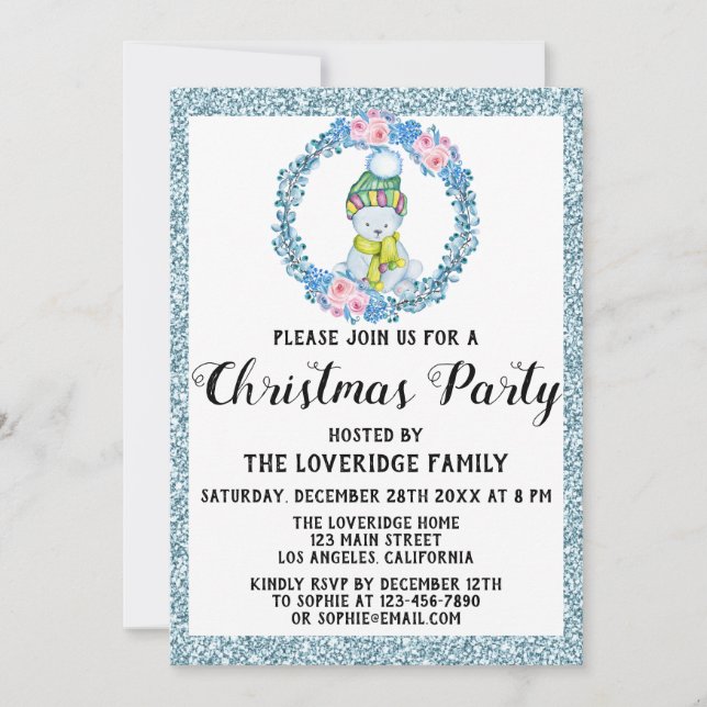 Invitación Navidades de vacaciones de invierno Fiesta Purpuri (Anverso)