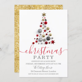 Invitación Navidades de vacaciones de oro rojo bauble en árbo