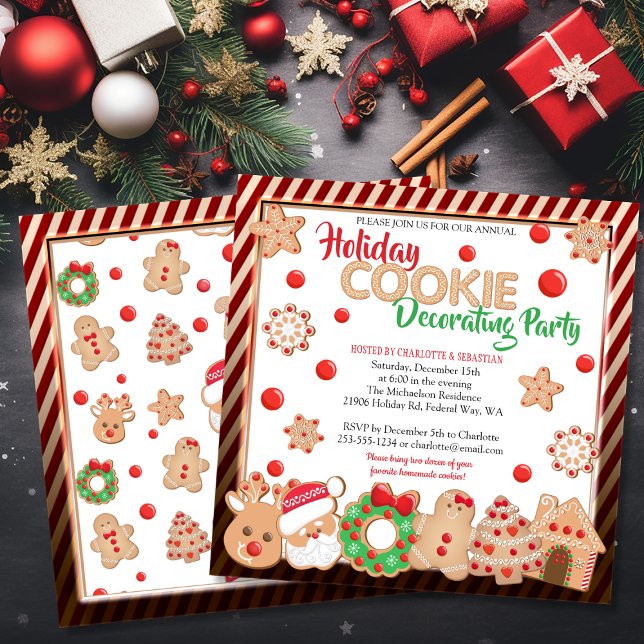 Invitación Navidades de vacaciones Fiesta de decoración de co (Holiday Christmas Cookie Decorating Party Invitation)
