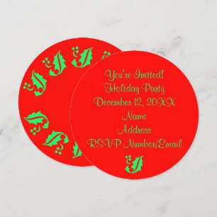 Invitación Navidades de vacaciones Fiesta Holly Round Red 4Ja