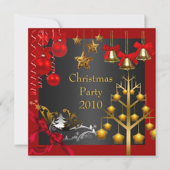 Invitación Navidades de vacaciones Fiesta Red Gold (Anverso)