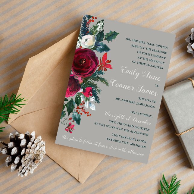 Invitación Navidades de vacaciones florales de invierno Boda  (Subido por el creador)