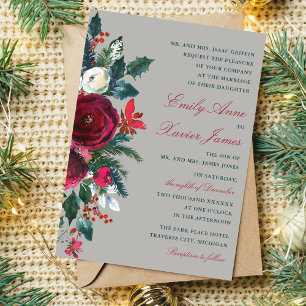 Invitación Navidades de vacaciones florales de invierno Boda 