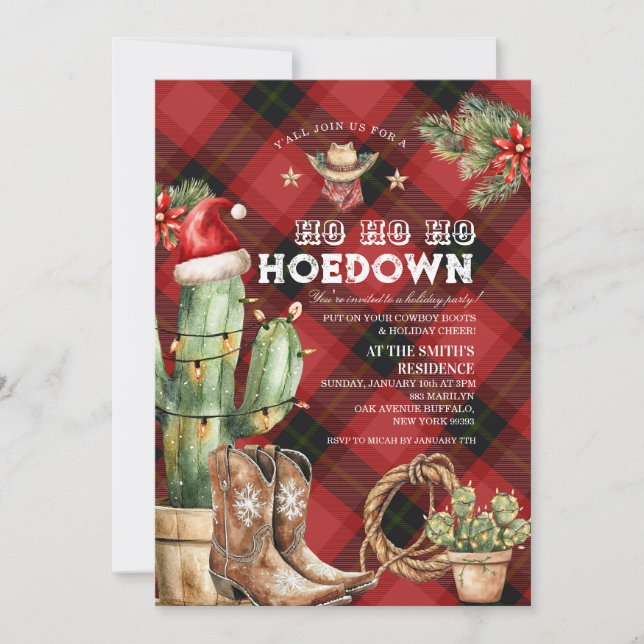 Invitación Navidades de vacaciones Hoedown Cowboy Occidental (Anverso)