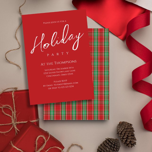 Invitación Navidades de vacaciones Red Green Classic Plaid Pa (Holiday party simple red and green plaid pattern party invitation. )