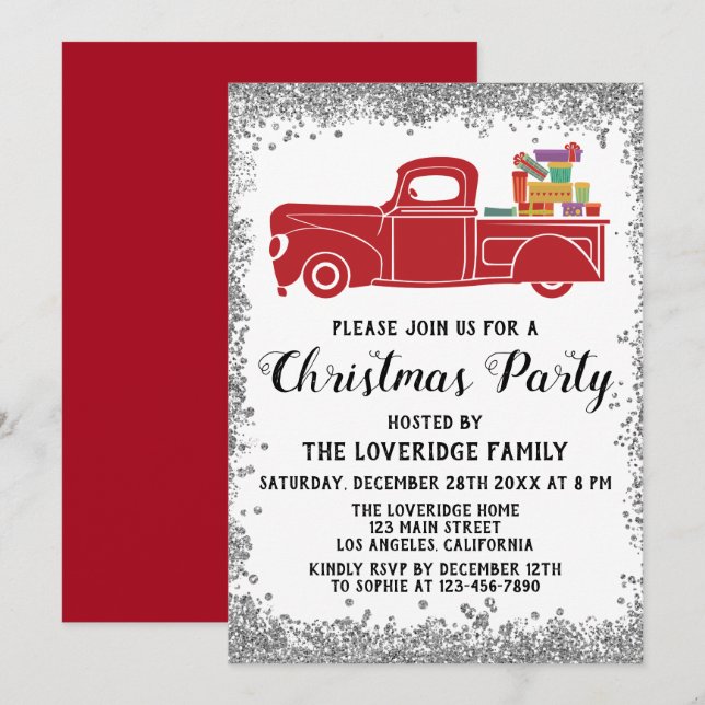 Invitación Navidades de vacaciones Red Santa Gifts Fiesta Sil (Anverso / Reverso)