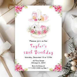 Invitación Navidades de vacaciones Tea Birday Party Pink
