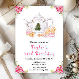 Invitación Navidades de vacaciones Tea Birday Party Pink