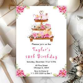 Invitación Navidades de vacaciones Tea Birday Party Pink