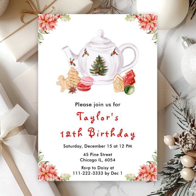 Invitación Navidades de vacaciones Tea Birday Party Red (Subido por el creador)