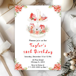 Invitación Navidades de vacaciones Tea Birday Party Red