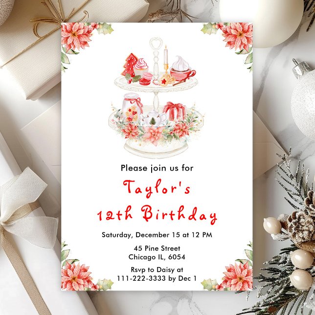 Invitación Navidades de vacaciones Tea Birday Party Red (Subido por el creador)
